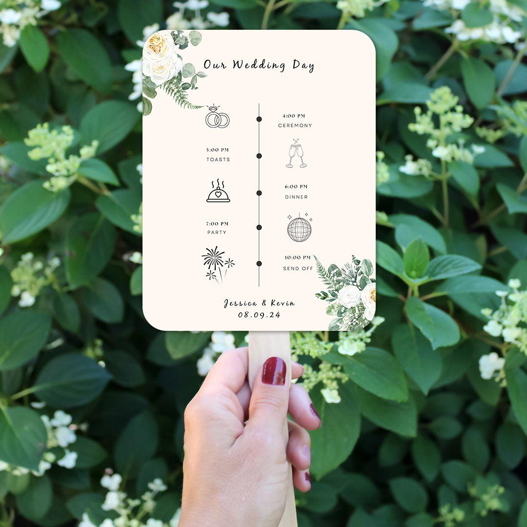 Elegant White and Green Flower Wedding Program Fans for Both Spring and Summer Weddings - Hibrides