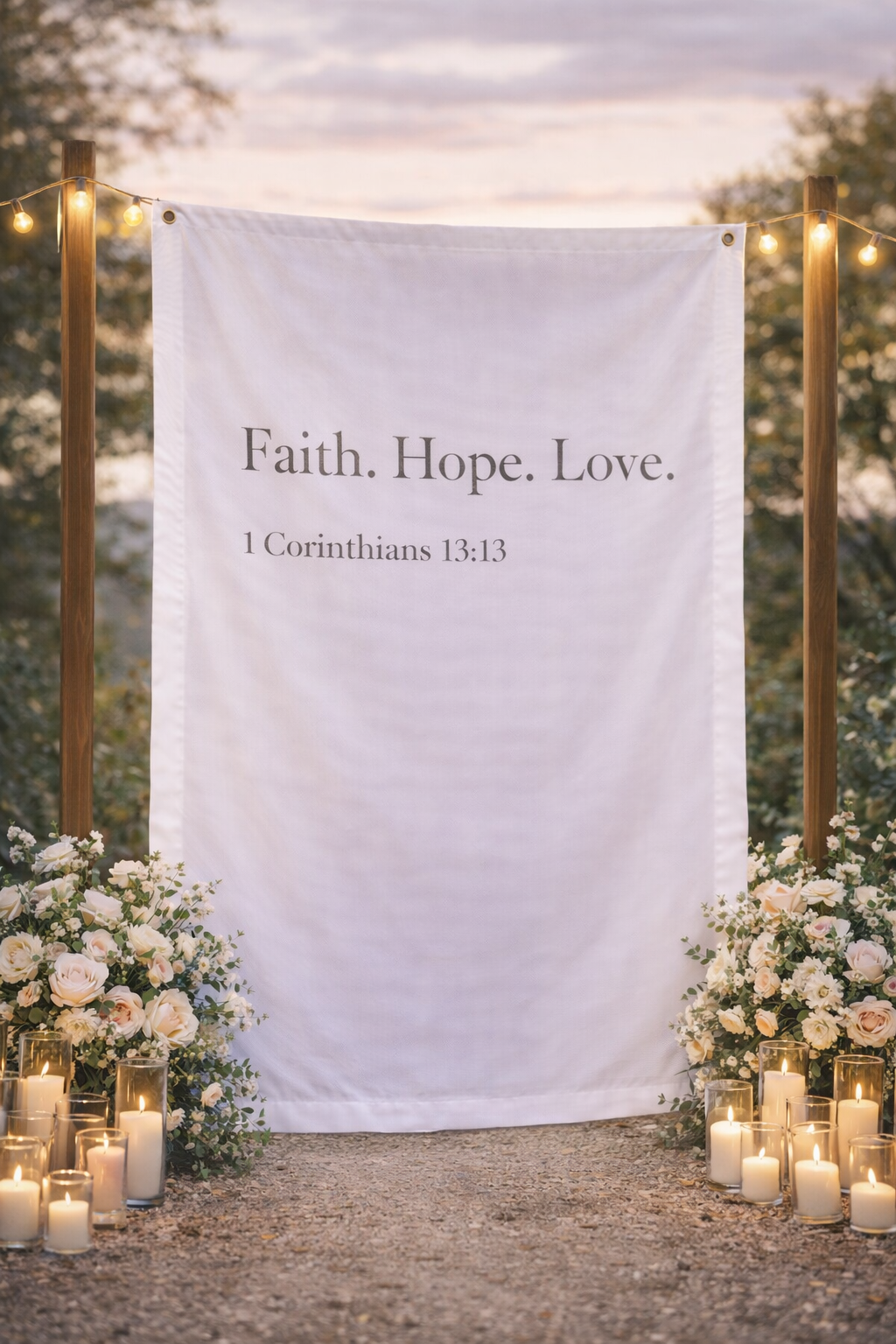 Personalized Wedding Backdrop for Wedding Photography, 'Faith. Hope. Love.' Backdrop