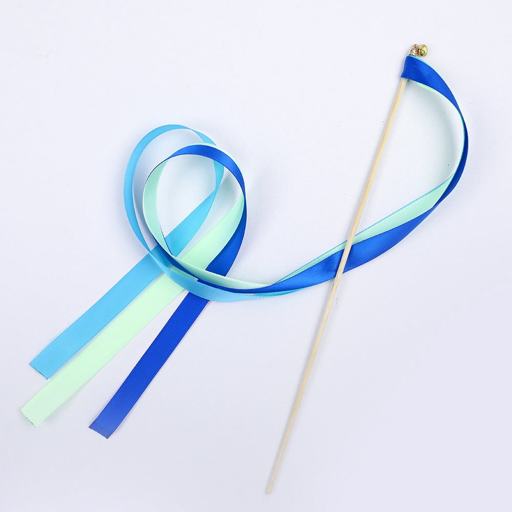 Handmade Fresh Ocean Blue Ribbon Wands with Gold Bells for Wedding & Party Send-Off