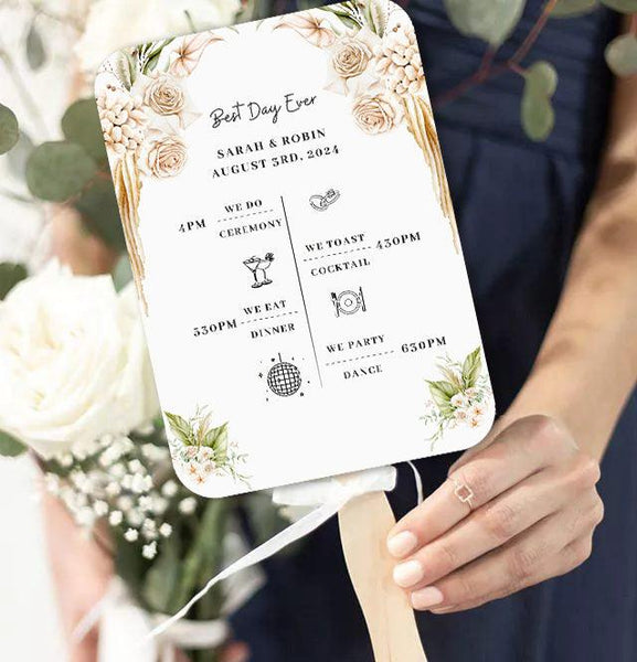 Floral Beach Wedding Program Fans with Timeline - Hibrides