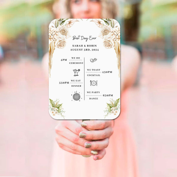 Floral Beach Wedding Program Fans with Timeline - Hibrides