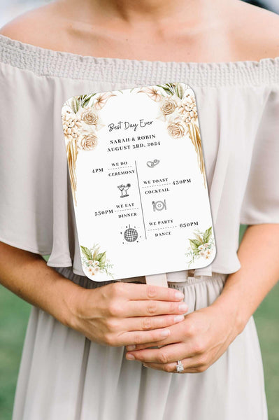 Floral Beach Wedding Program Fans with Timeline - Hibrides