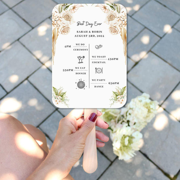 Floral Beach Wedding Program Fans with Timeline - Hibrides