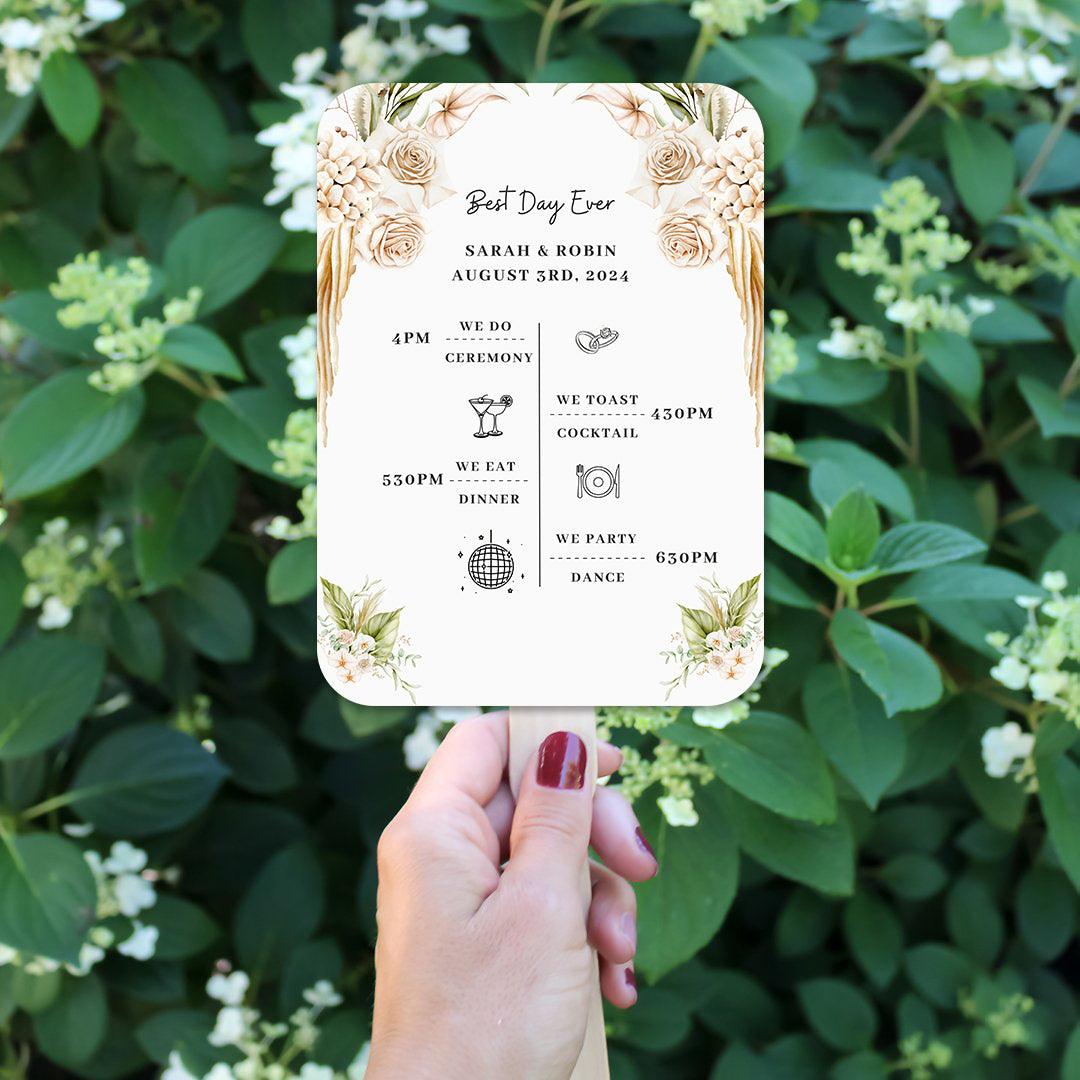 Floral Beach Wedding Program Fans with Timeline - Hibrides