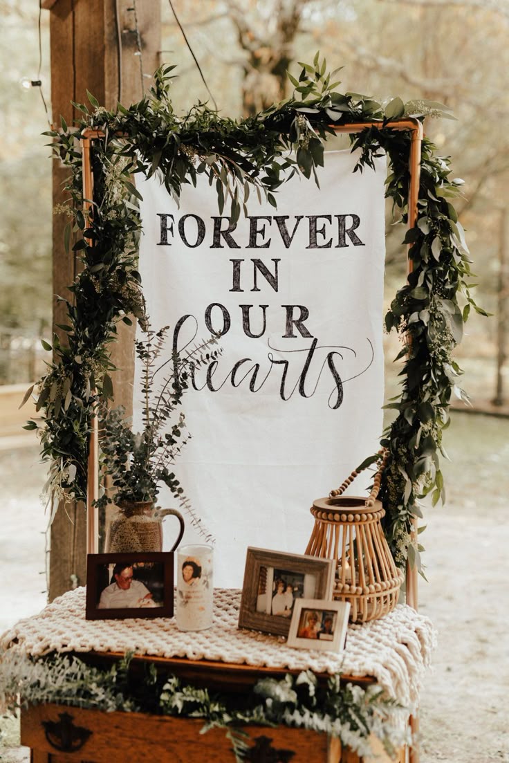 Forever In Our Hearts Memorial Sign, Outdoor Wedding Ceremony Decorations Backdrop
