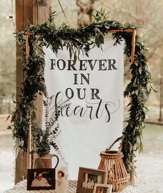 Forever In Our Hearts Memorial Sign, Outdoor Wedding Ceremony Decorations Backdrop