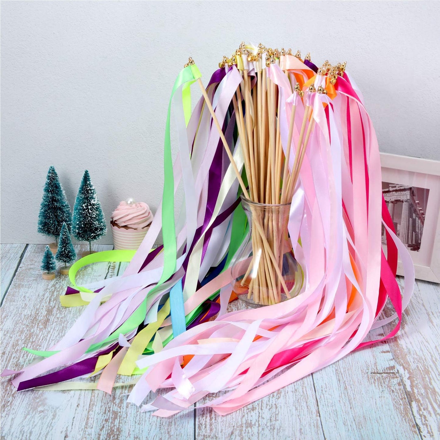 Handmade Burnt Orange & Copper Satin Wedding Ribbon Wands with Bell