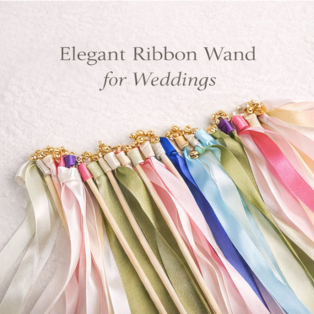 Handmade White Buttermilk Pineapple Ribbon and Bell Wedding Ribbon Wands, Ribbon Sticks, Magic Fairy Wands