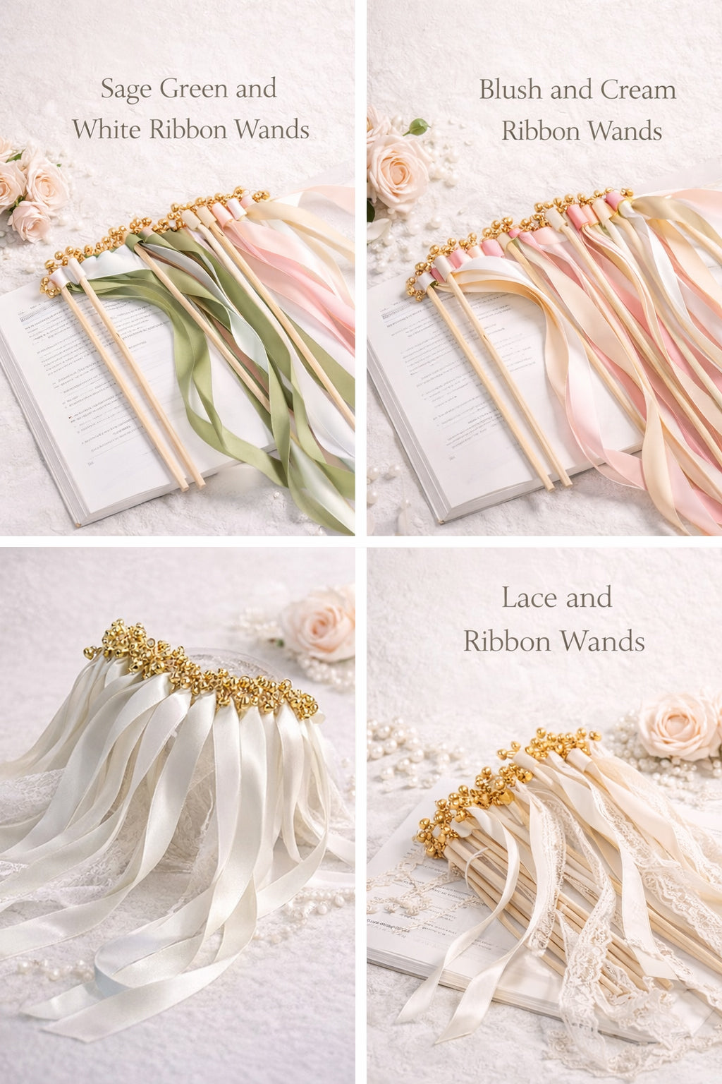Handmade Elegant Wedding Ribbon Wands with Bells - Fully Customizable