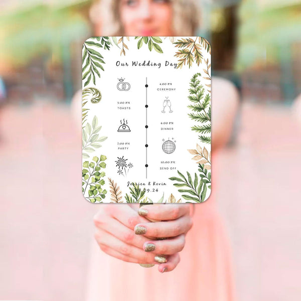 Green Foliage Wedding Program Fans for Tropical Outdoor Weddings - Hibrides