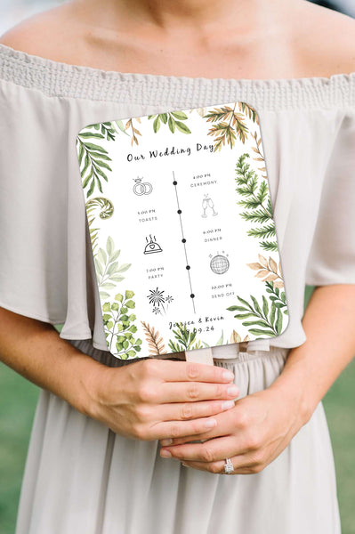 Green Foliage Wedding Program Fans for Tropical Outdoor Weddings - Hibrides