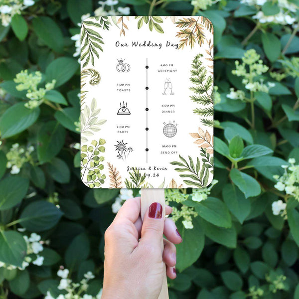 Green Foliage Wedding Program Fans for Tropical Outdoor Weddings - Hibrides