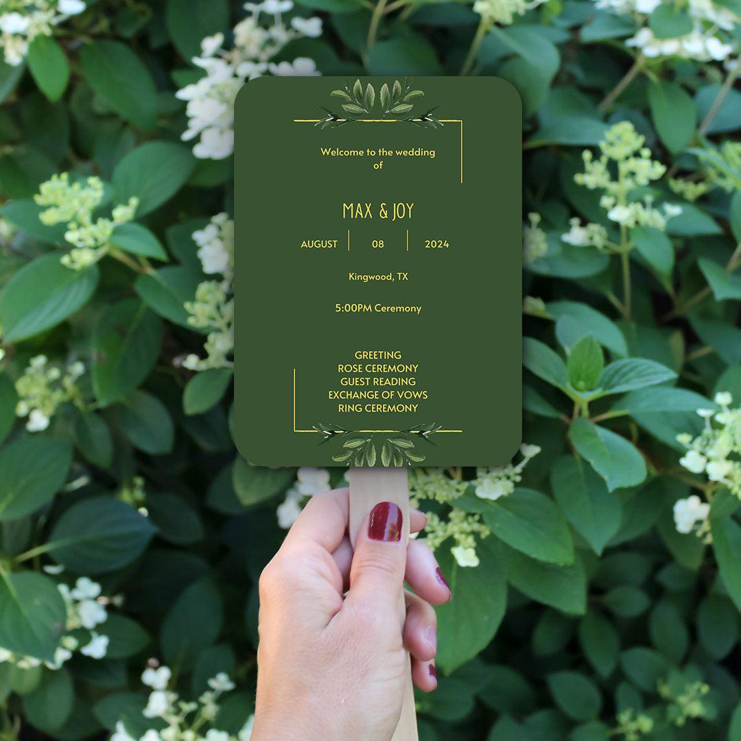 Green Wedding Program Fans for Spring Weddings - Hibrides