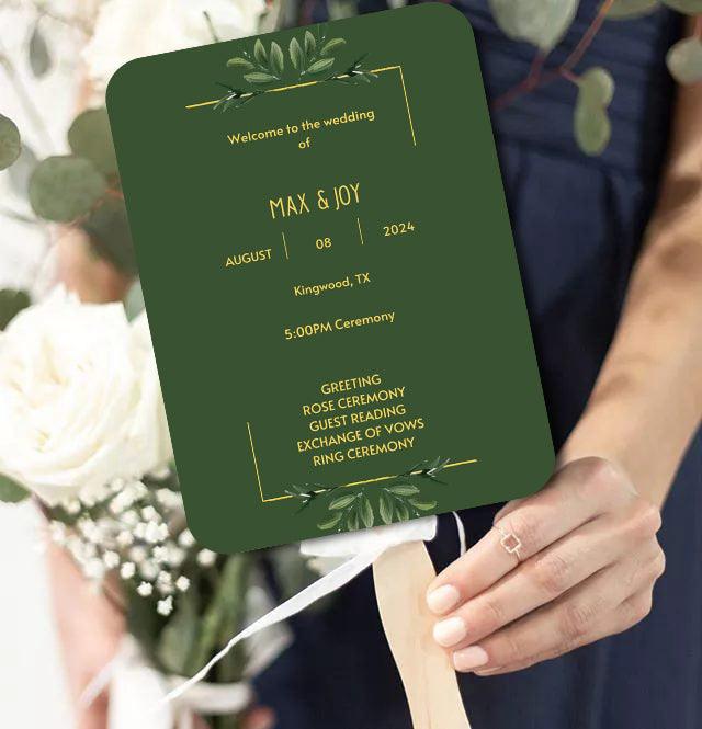 Green Wedding Program Fans for Spring Weddings - Hibrides
