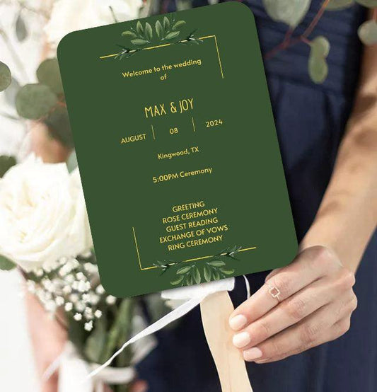 Green Wedding Program Fans for Spring Weddings - Hibrides