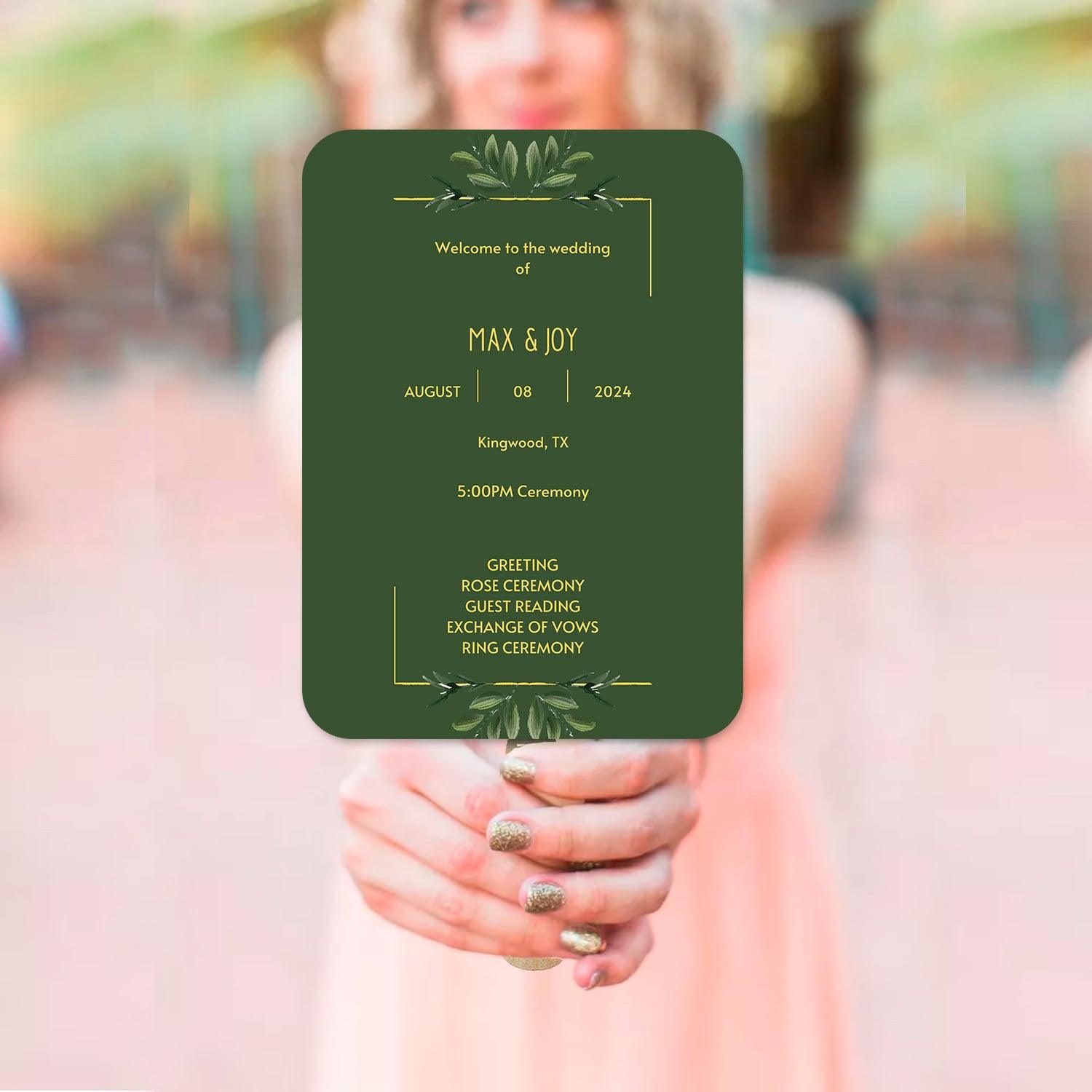 Green Wedding Program Fans for Spring Weddings - Hibrides