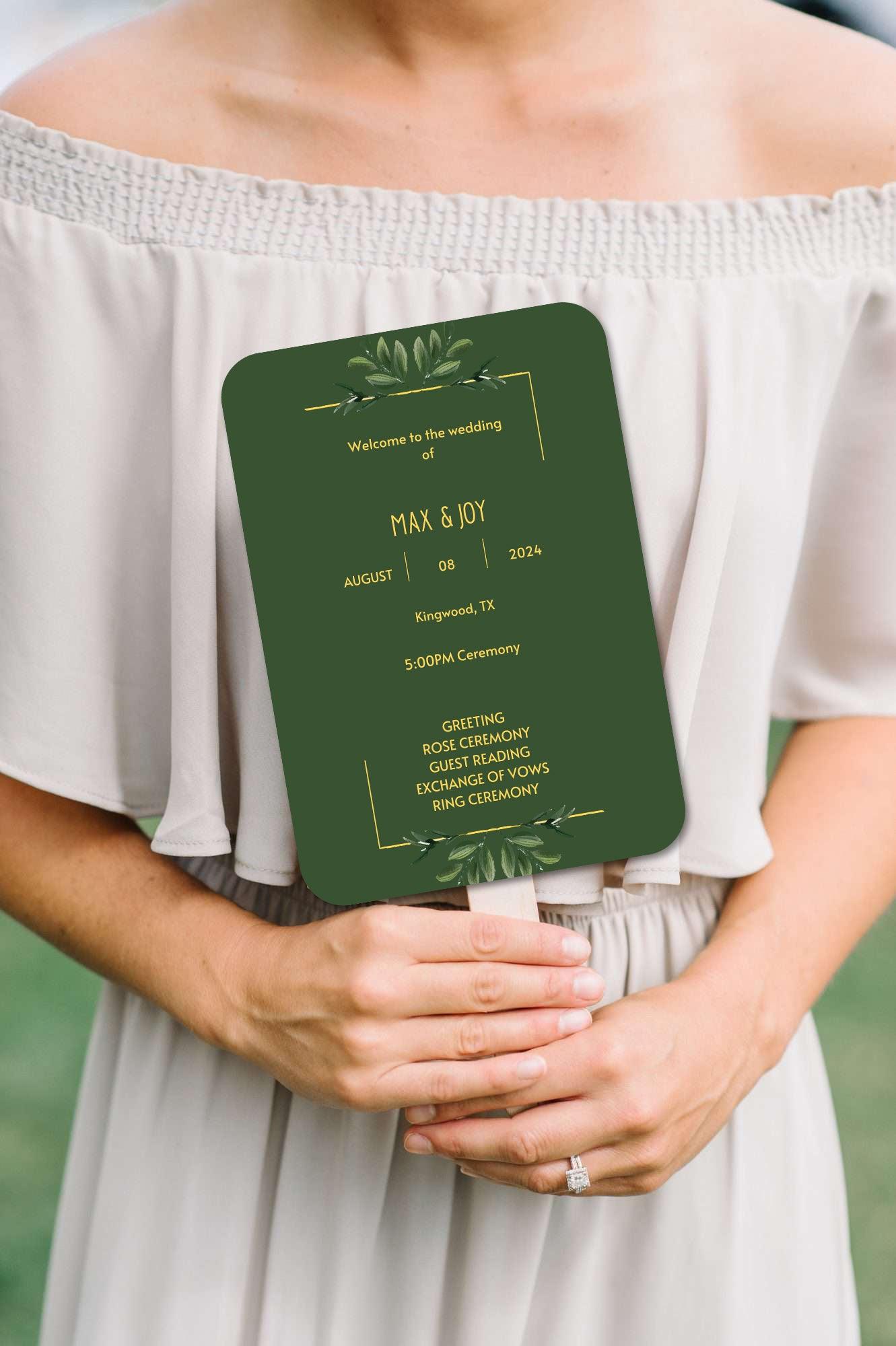 Green Wedding Program Fans for Spring Weddings - Hibrides