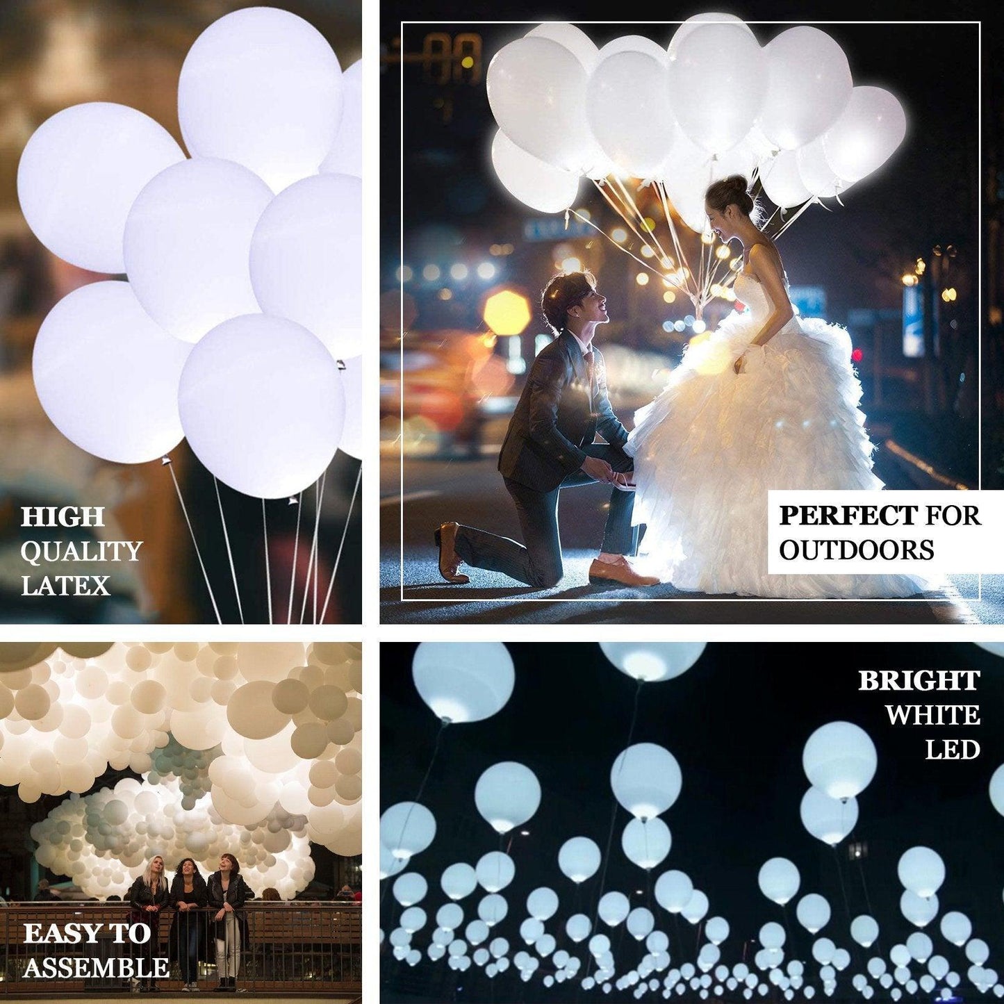 100 Pack | 12'' White Latex LED Light Up Balloons Glow Party Decor Ideas - Hibrides