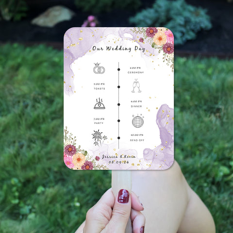 Luxury Lavender Pink Flower Wedding Program Fans for Outdoor Summer Weddings - Hibrides