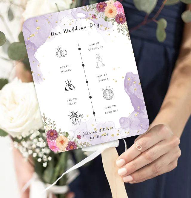 Luxury Lavender Pink Flower Wedding Program Fans for Outdoor Summer Weddings - Hibrides