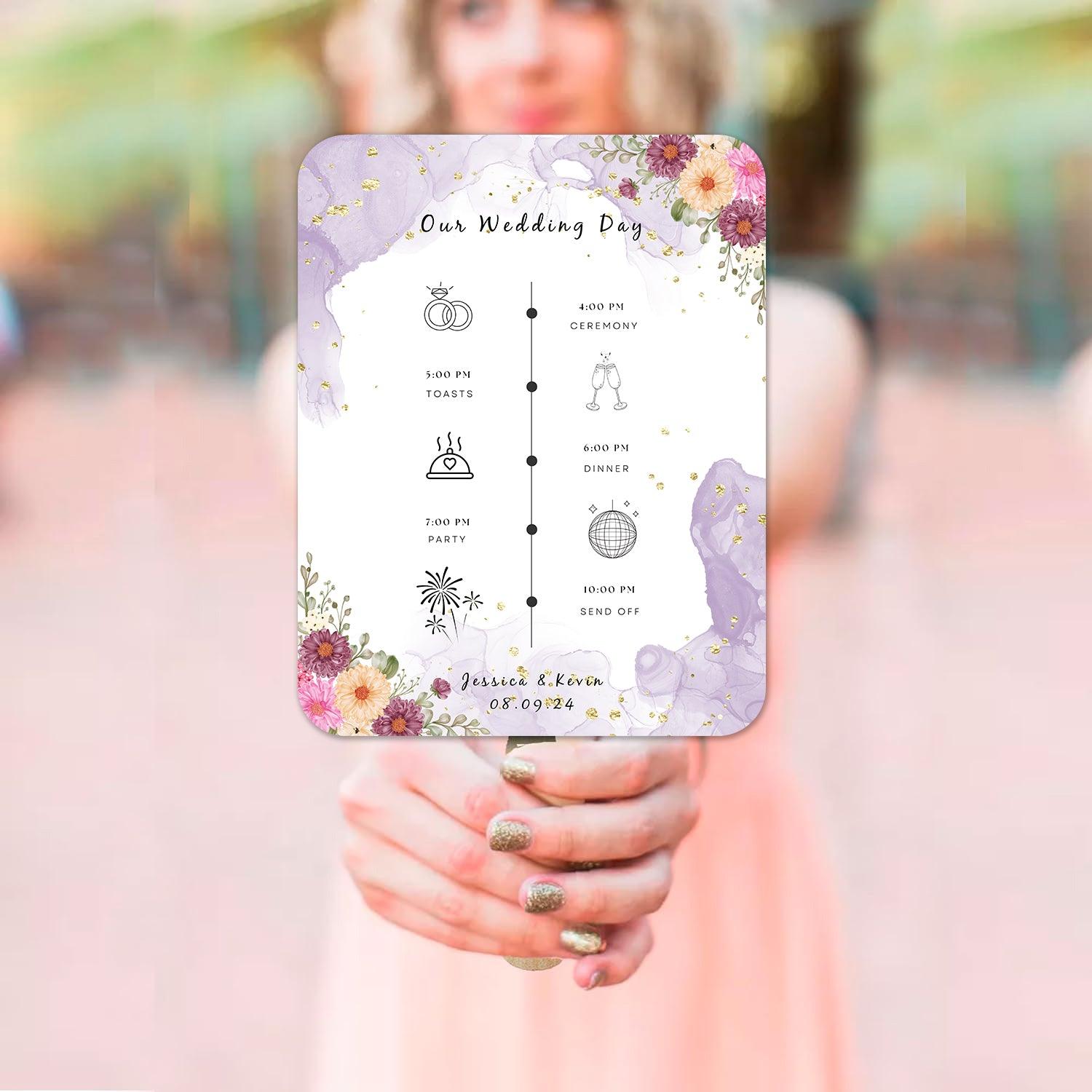 Luxury Lavender Pink Flower Wedding Program Fans for Outdoor Summer Weddings - Hibrides
