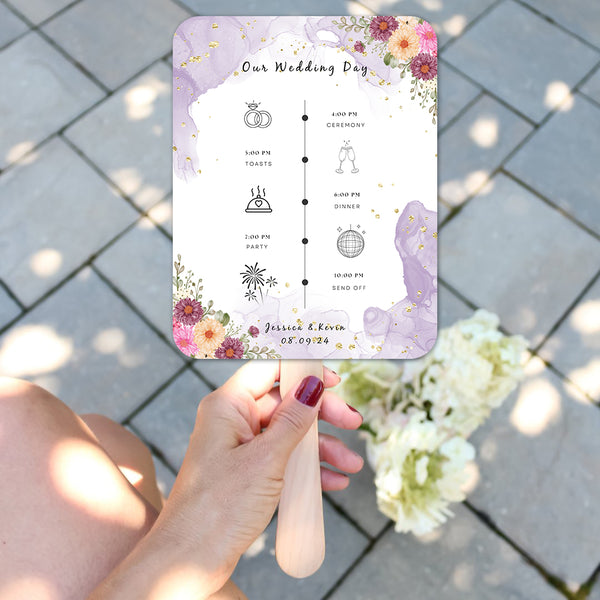 Luxury Lavender Pink Flower Wedding Program Fans for Outdoor Summer Weddings - Hibrides