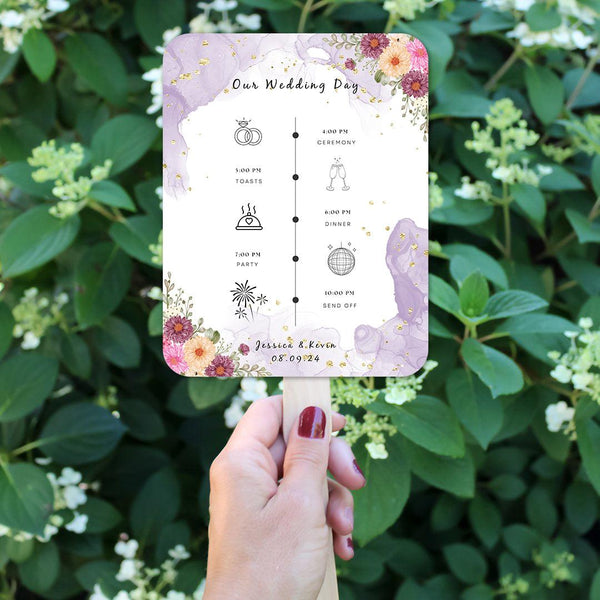 Luxury Lavender Pink Flower Wedding Program Fans for Outdoor Summer Weddings - Hibrides