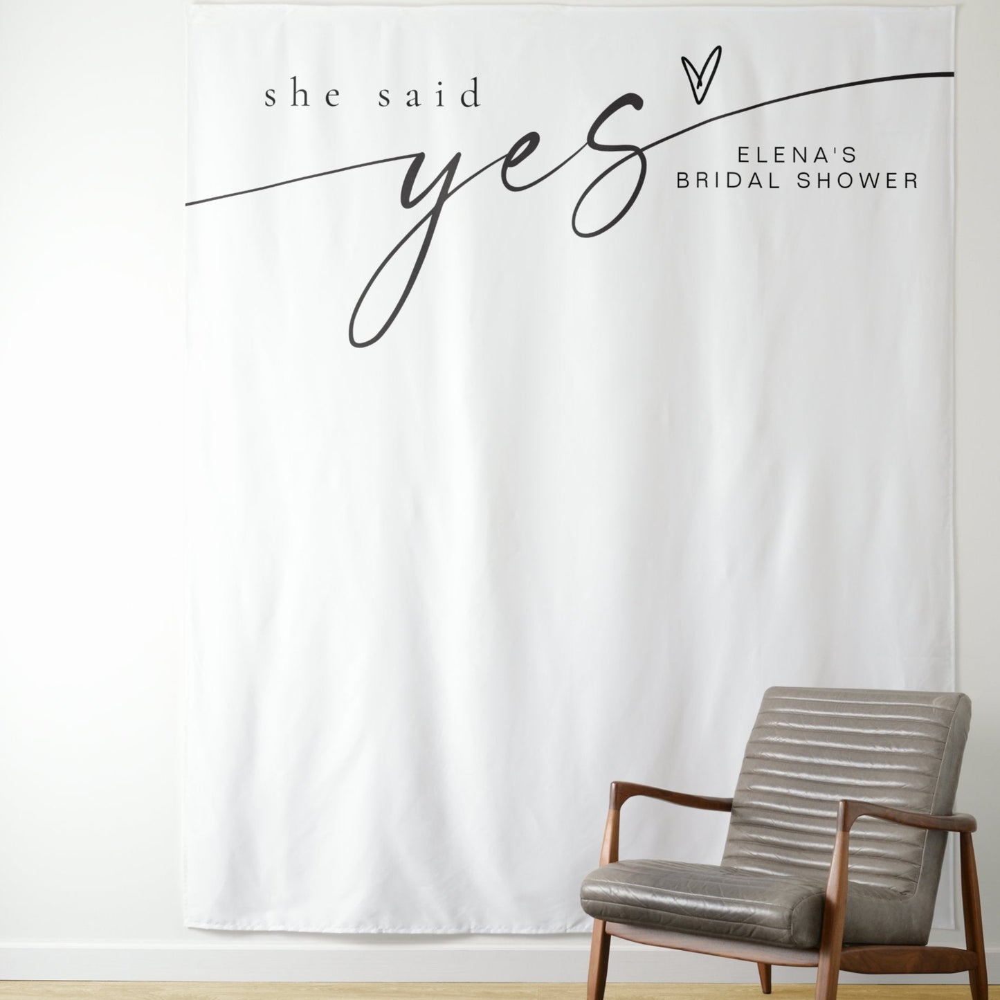 Minimalist Boho She Said Yes Bridal Shower Tapestry, Bridal Shower Backdrop