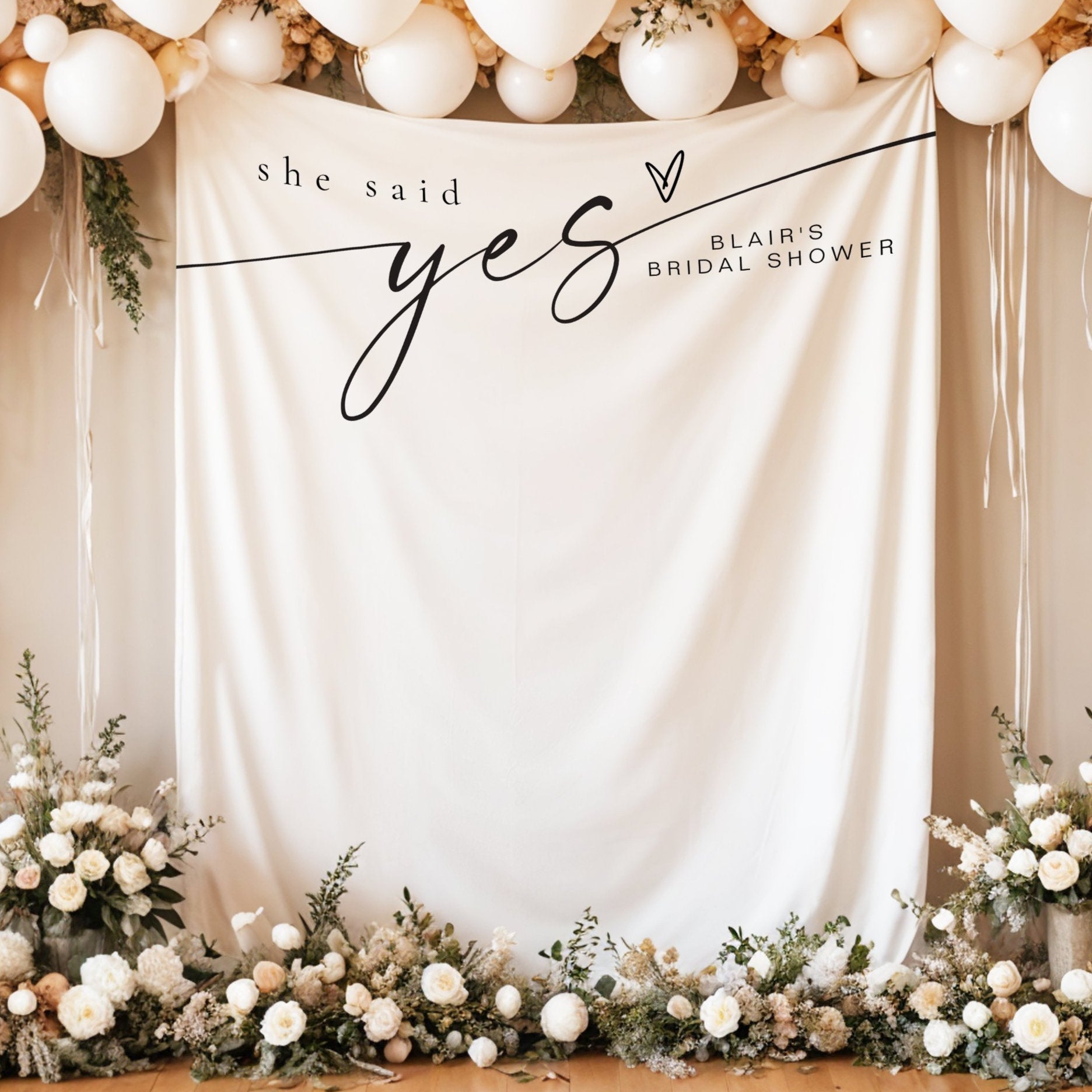 Minimalist Boho She Said Yes Bridal Shower Tapestry, Bridal Shower Backdrop