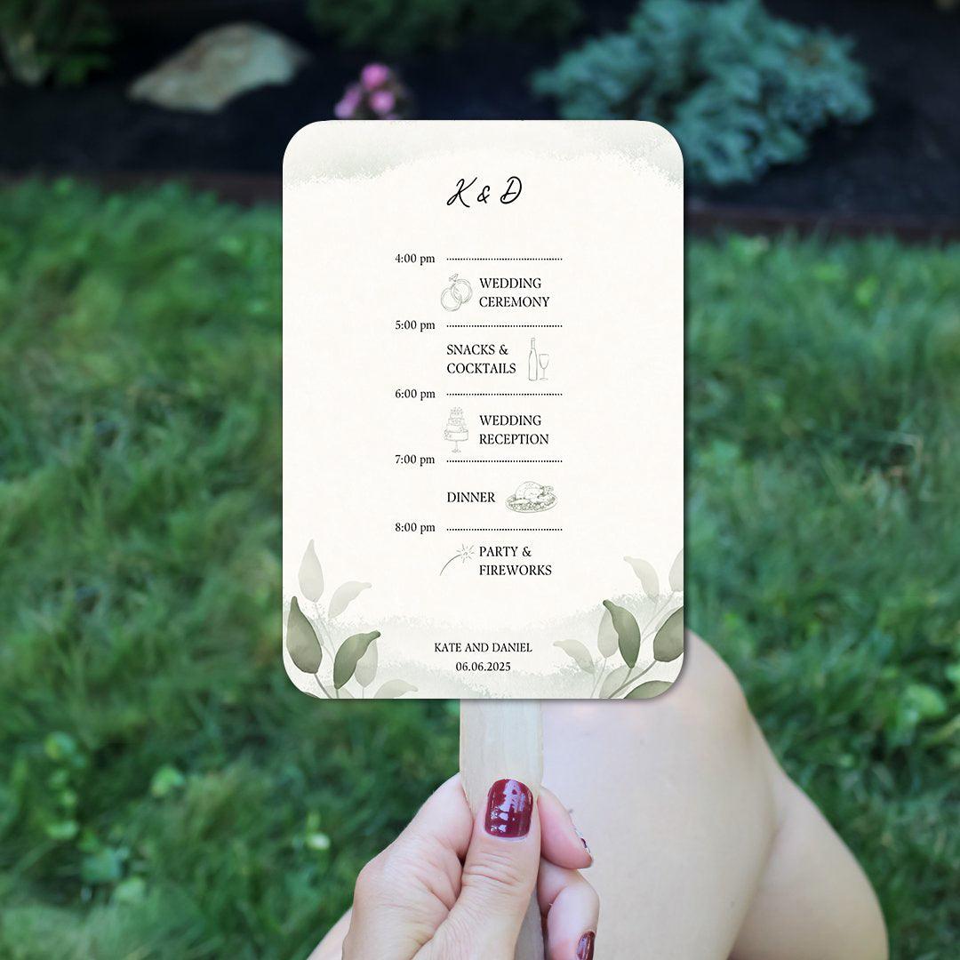 Modern Greenery Wedding Itinerary Fans For Outdoor Spring Weddings ...