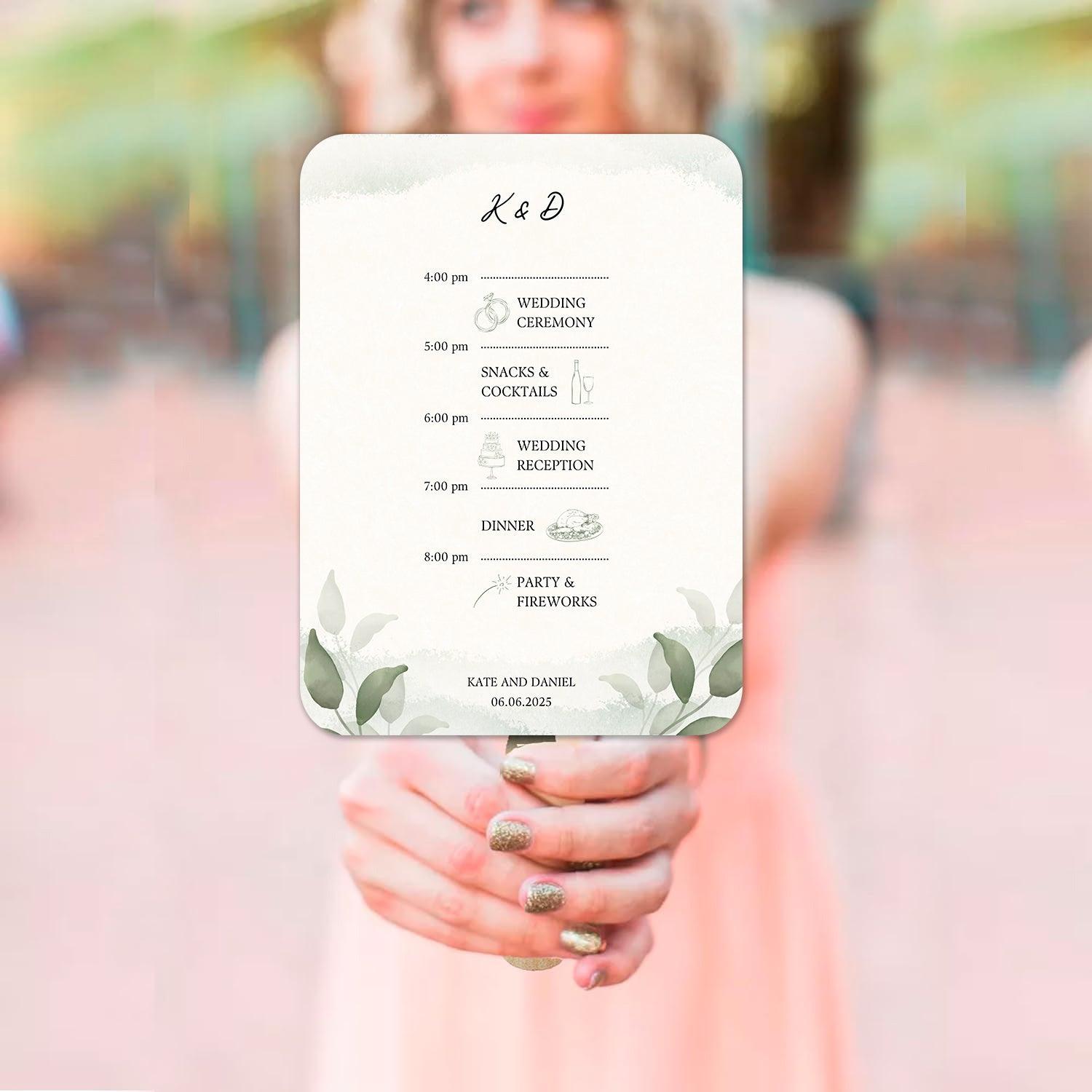 Modern Greenery Wedding Itinerary Fans For Outdoor Spring Weddings - Hibrides
