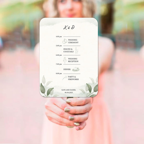 Modern Greenery Wedding Itinerary Fans For Outdoor Spring Weddings - Hibrides