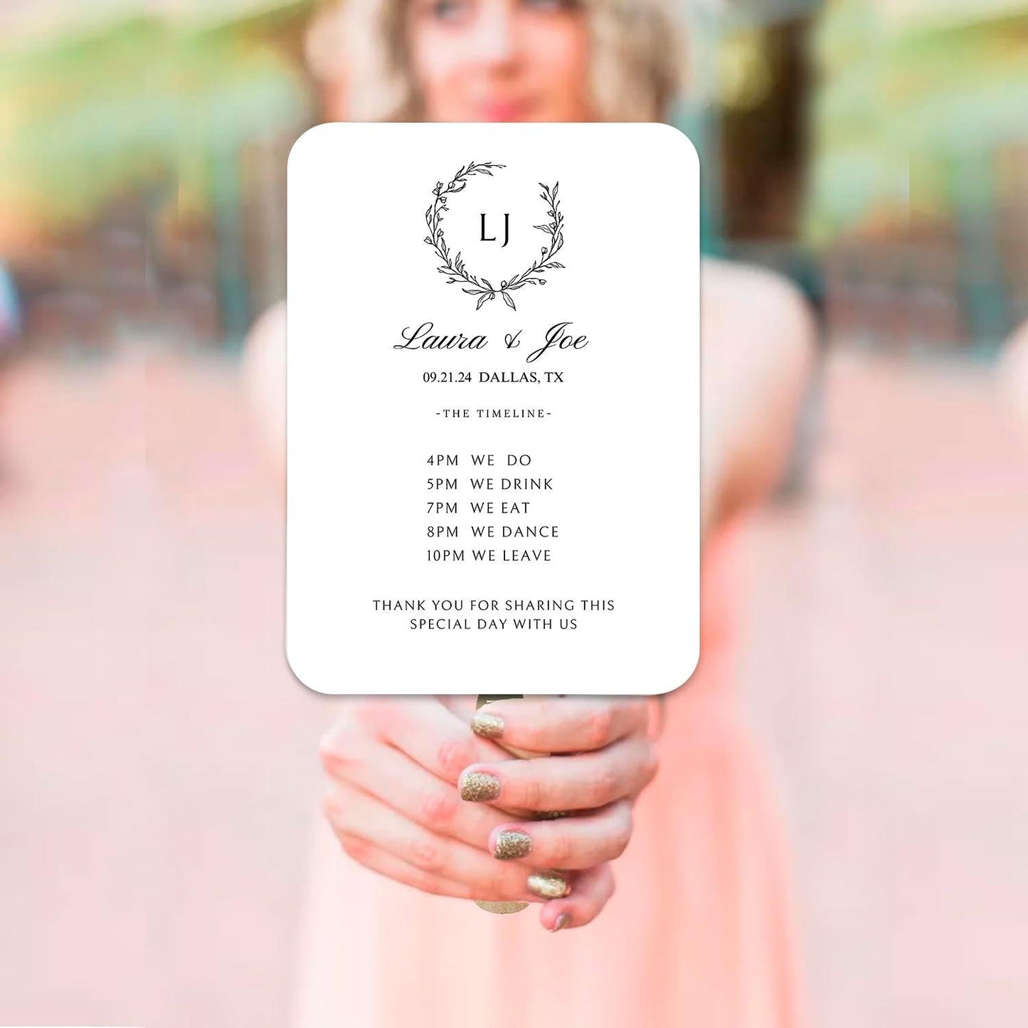 Modern Minimalist Black and White Wedding Program Fans for Outdoor Weddings - Hibrides