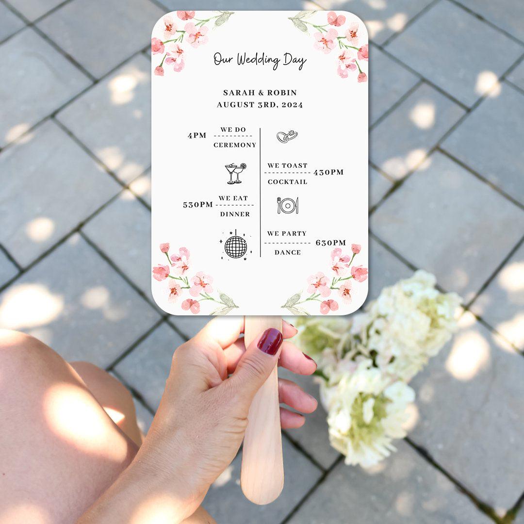 Pink Flower Wedding Program Fans for Spring Weddings - Hibrides