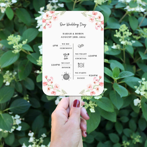 Pink Flower Wedding Program Fans for Spring Weddings - Hibrides