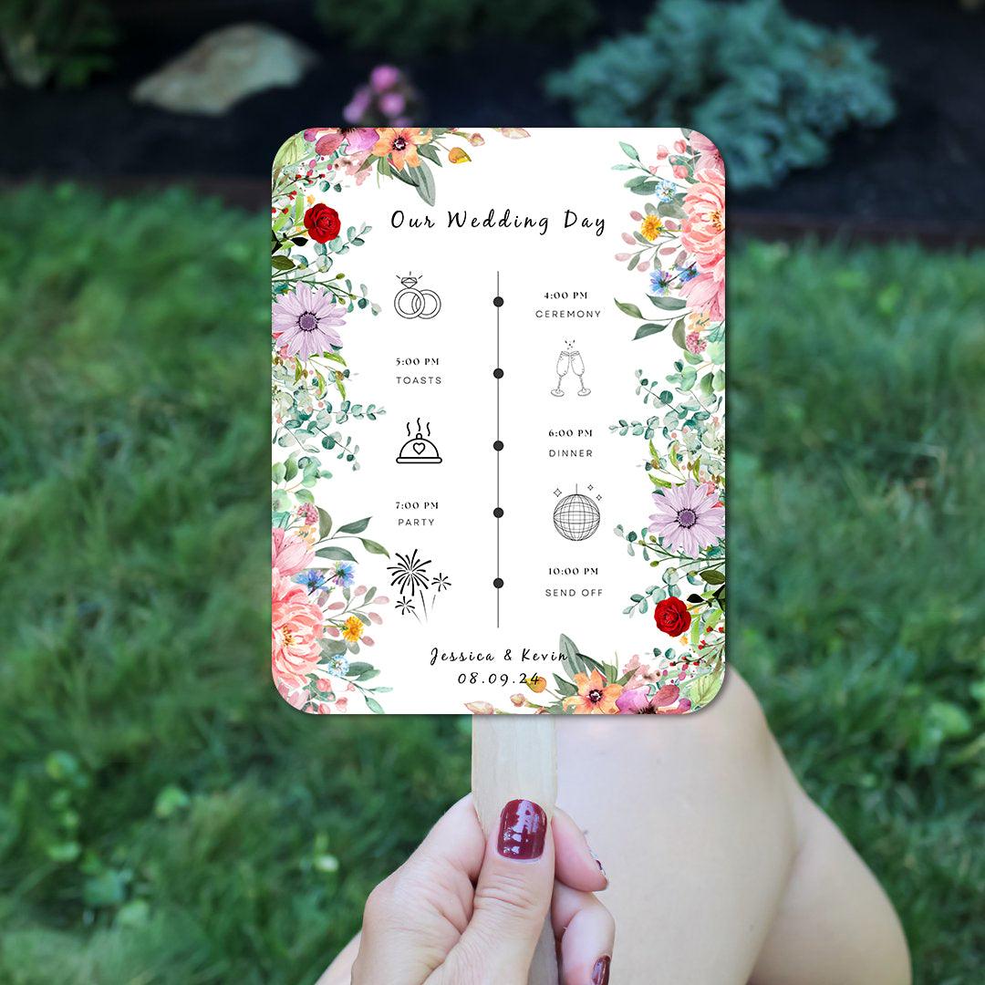 Red Blush Lavender Floral Wedding Program Fans for Tropical Weddings - Hibrides