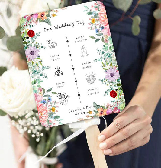 Red Blush Lavender Floral Wedding Program Fans for Tropical Weddings - Hibrides