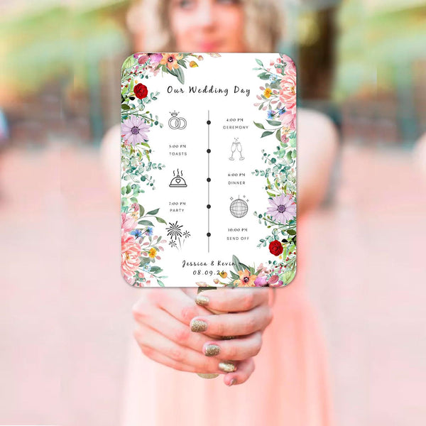 Red Blush Lavender Floral Wedding Program Fans for Tropical Weddings - Hibrides