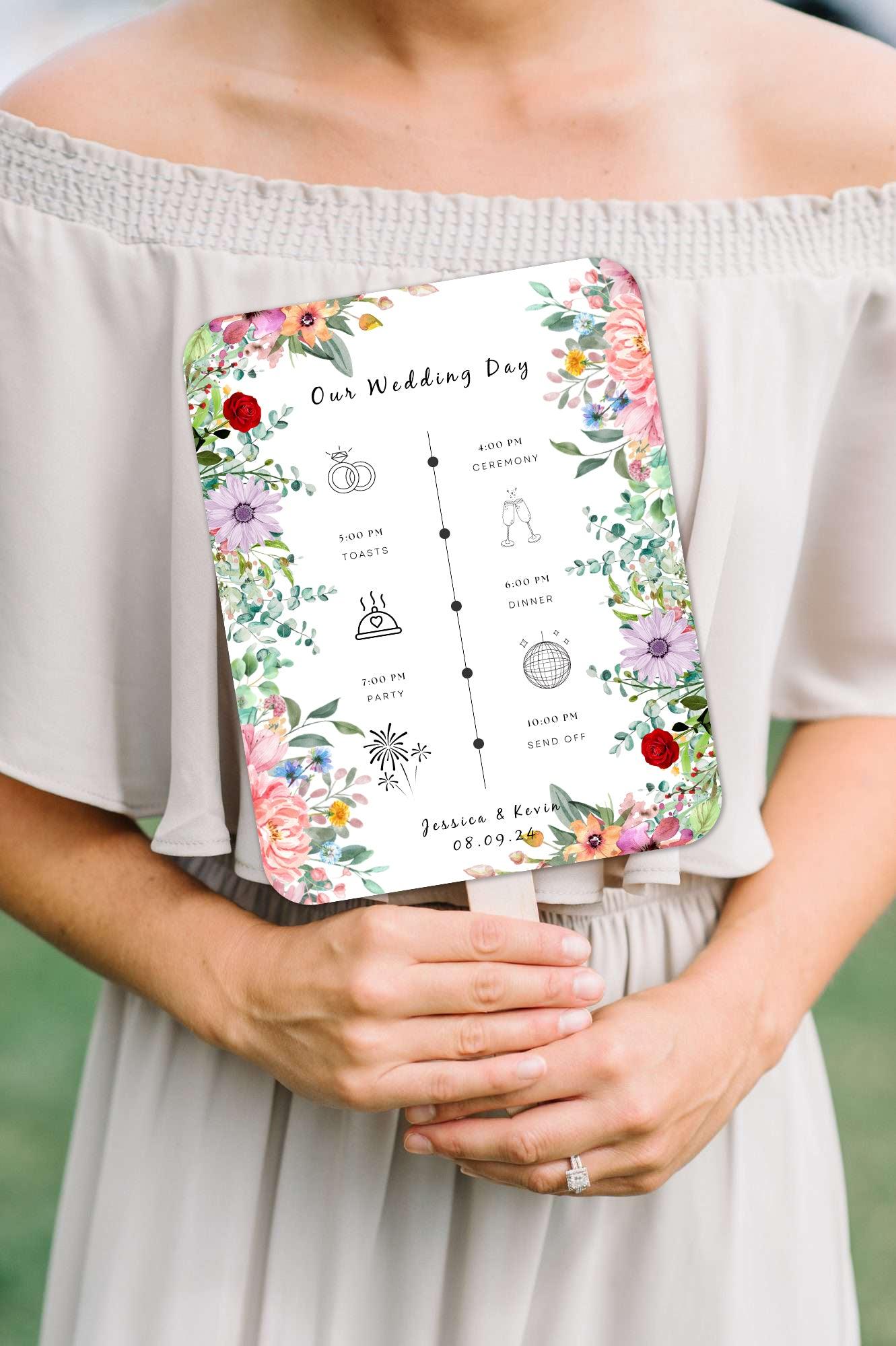 Red Blush Lavender Floral Wedding Program Fans for Tropical Weddings - Hibrides