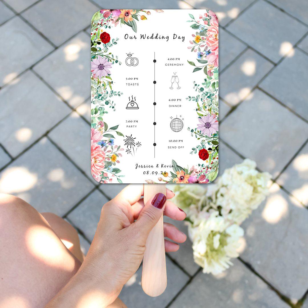 Red Blush Lavender Floral Wedding Program Fans for Tropical Weddings - Hibrides