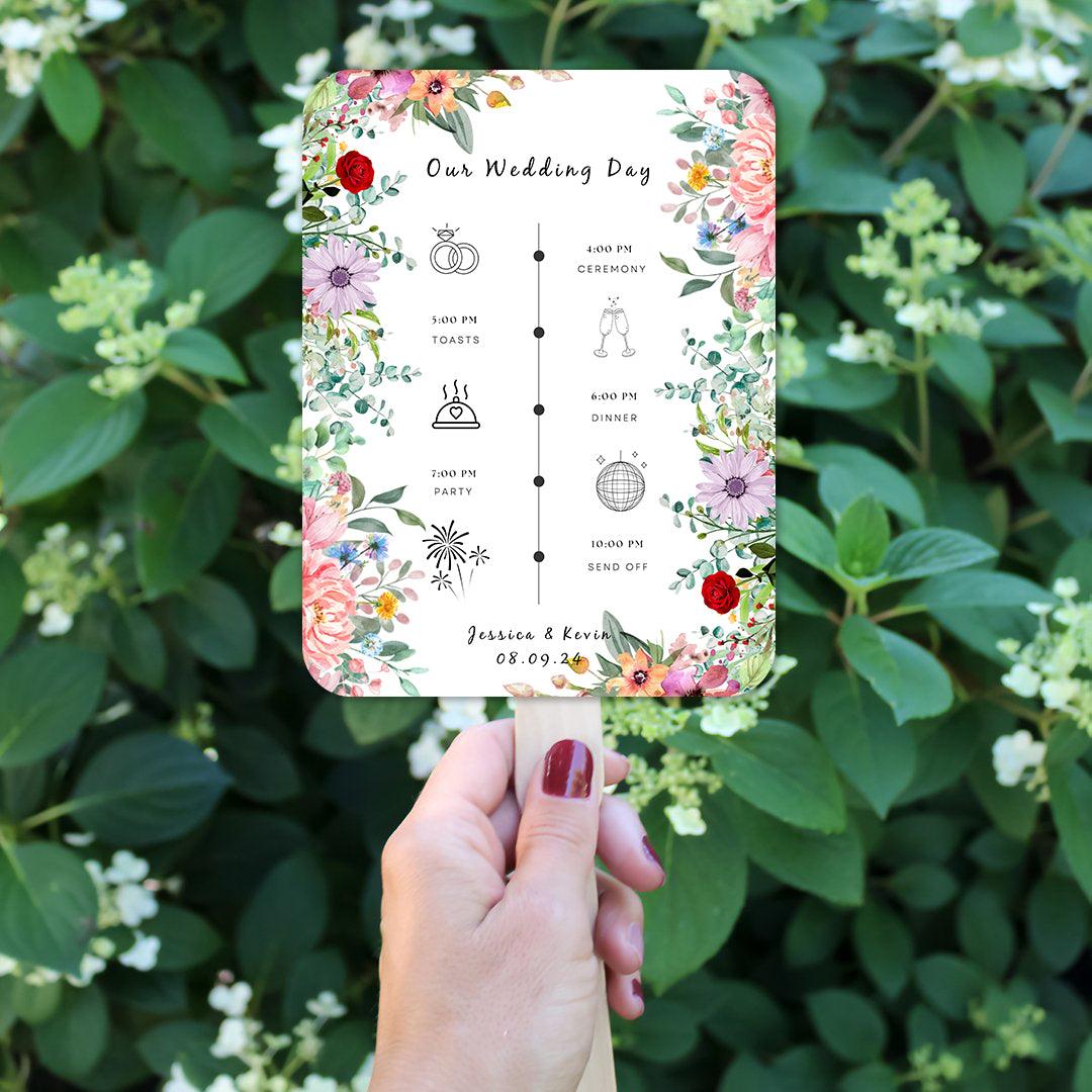Red Blush Lavender Floral Wedding Program Fans for Tropical Weddings - Hibrides