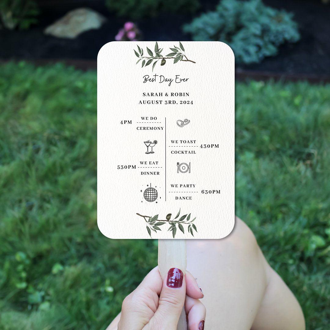 Simple Black and White Wedding Program Fans with Greenery - Hibrides