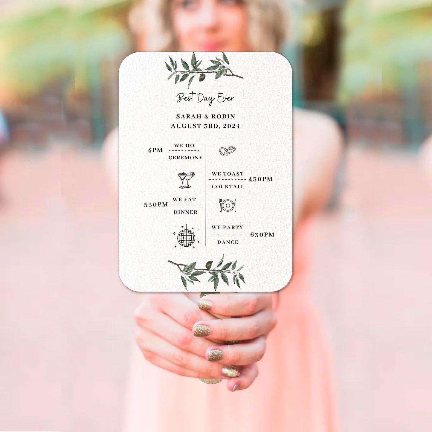 Simple Black and White Wedding Program Fans with Greenery - Hibrides