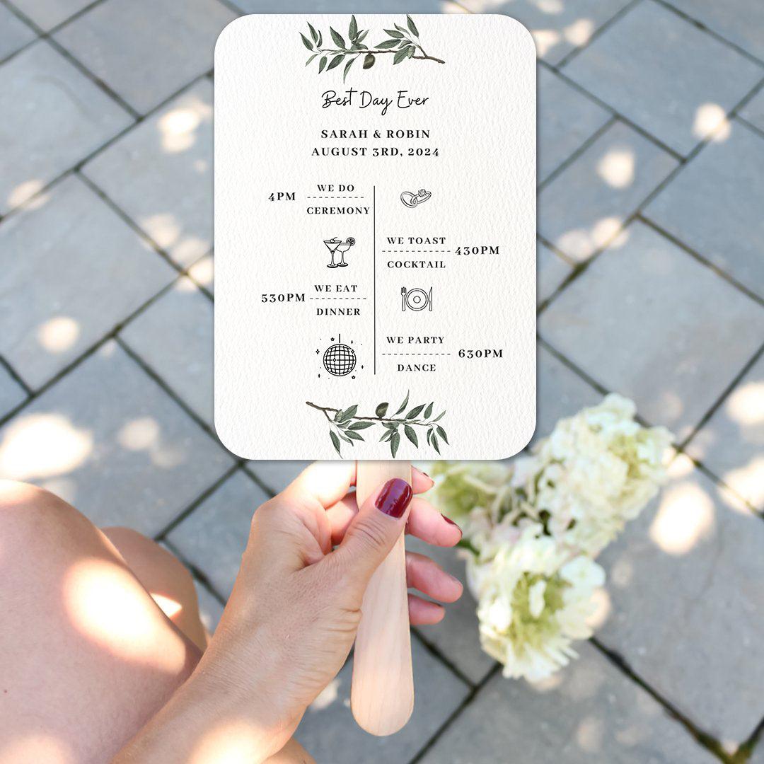 Simple Black and White Wedding Program Fans with Greenery - Hibrides