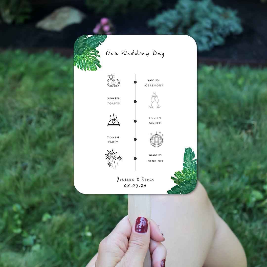 Simple Tropical Green and White Wedding Program Fans for Beach Weddings - Hibrides