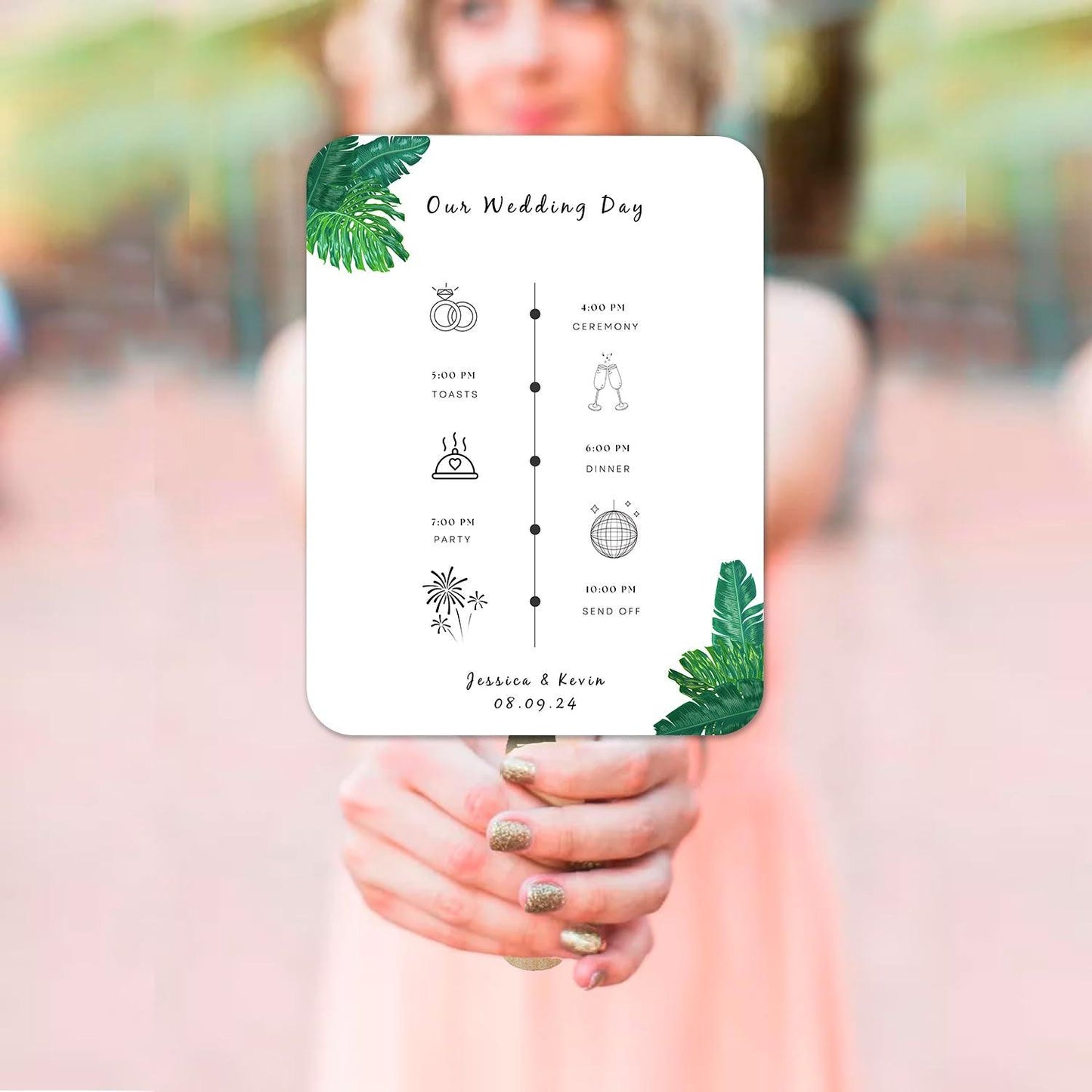 Simple Tropical Green and White Wedding Program Fans for Beach Weddings - Hibrides
