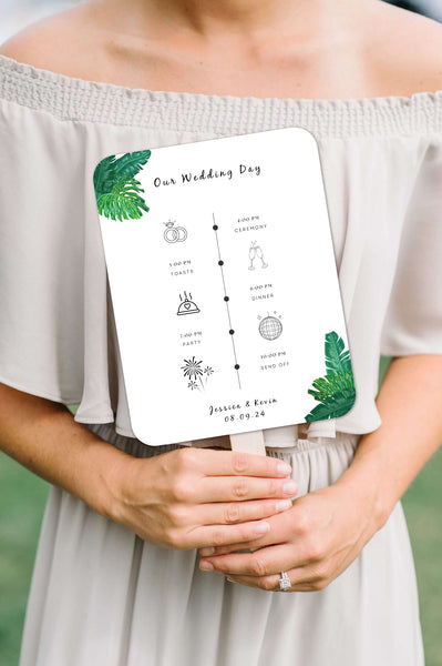 Simple Tropical Green and White Wedding Program Fans for Beach Weddings - Hibrides