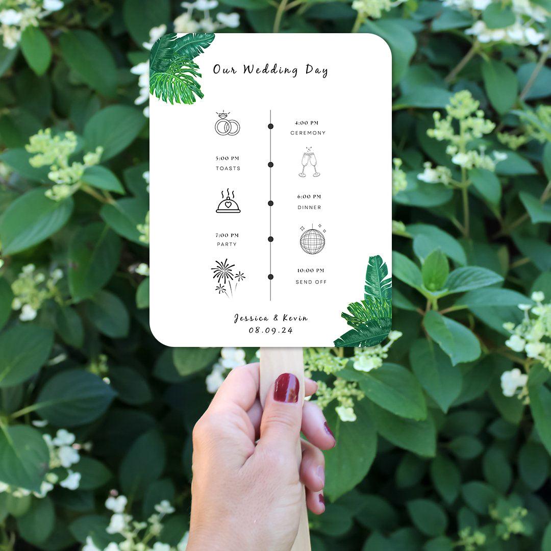 Simple Tropical Green and White Wedding Program Fans for Beach Weddings - Hibrides