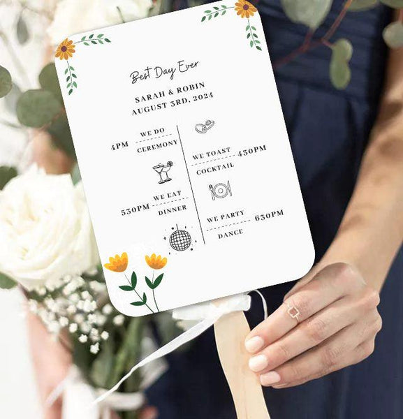 Simple White Wedding Program Fans with Cute Wild Flowers - Hibrides