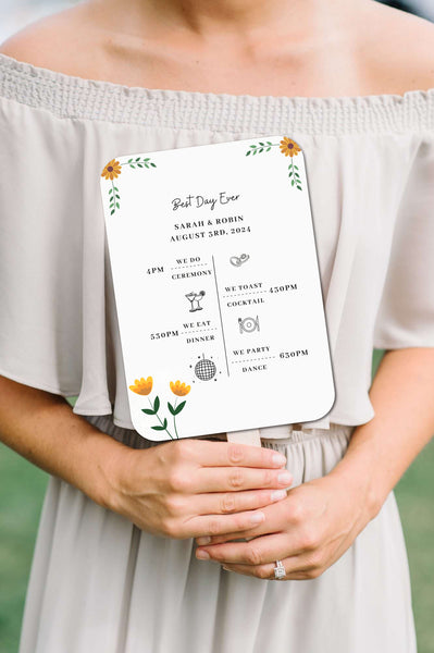 Simple White Wedding Program Fans with Cute Wild Flowers - Hibrides